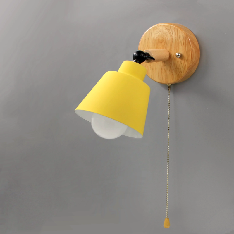 Wandlampe Holz Metall Zugschalter Drehbar E27 Mid-Century Schlafzimmer Wohnzimmer | Restfield